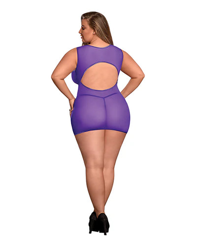 Sheer Purple Cutout Dress and Crotchless G-String Set Queen O/S
