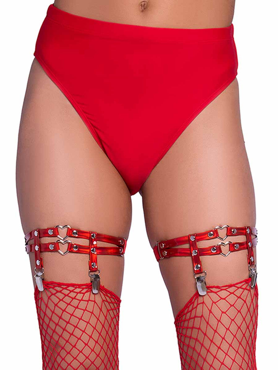 Red Double Strap Thigh Garters with Hearts One Size