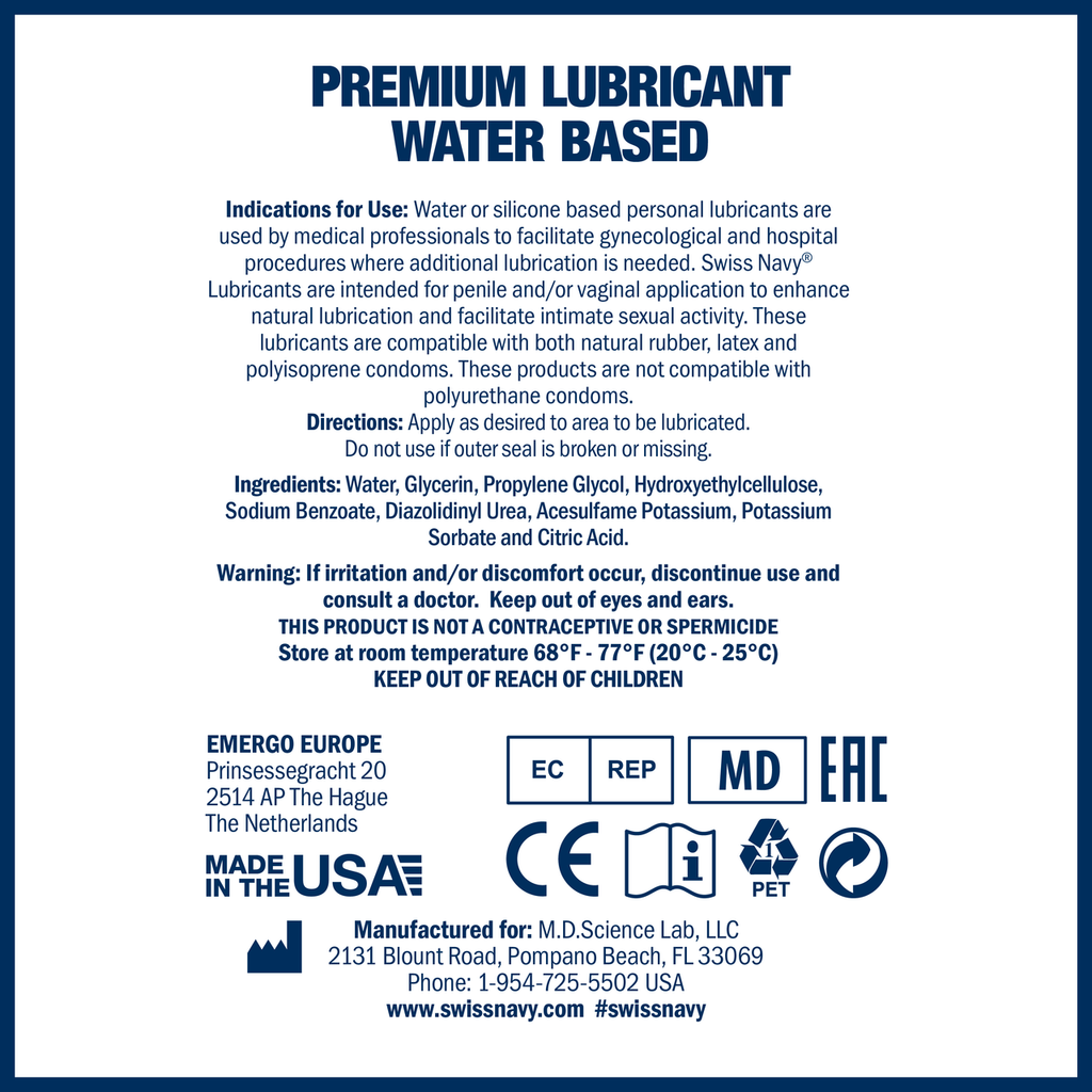 Swiss Navy Water-Based Lubricant - 4 oz