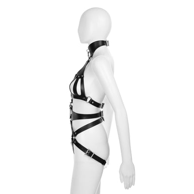 Black Vegan Leather 2 Piece Body Harness by Fetish Pleasure Play - One Size