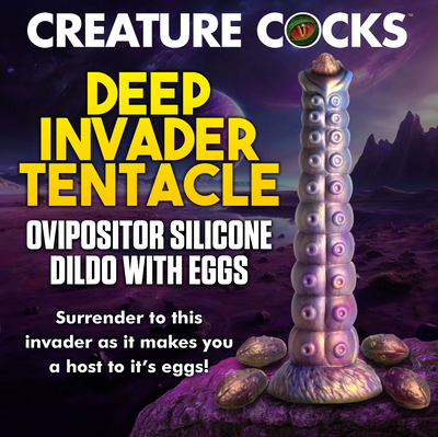 Deep Invader, tentacle dildo, creature cocks, ovipositor dildo, fantasy dildos, dildo, alien dildo, fantasy sexy toys, mythical sexy toys, mythical dildos, harness dildo, suction cup dildo, female sex toy, adult fantasy play