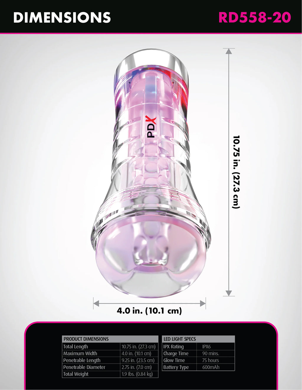 ViewTube XXL See-Thru LED Stroker Masturbator by PDX Elite