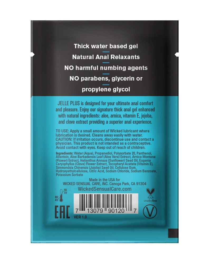 Wicked Jelle Plus Water Based Anal Lubricant with Relaxants 3ml Single Wicked Jelle Plus Water Based Anal Lubricant with Relaxants 3ml Single