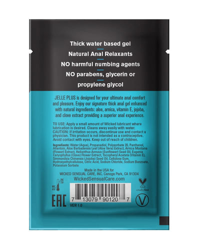 Wicked Jelle Plus Water Based Anal Lubricant with Relaxants 3ml Single-Use Foil