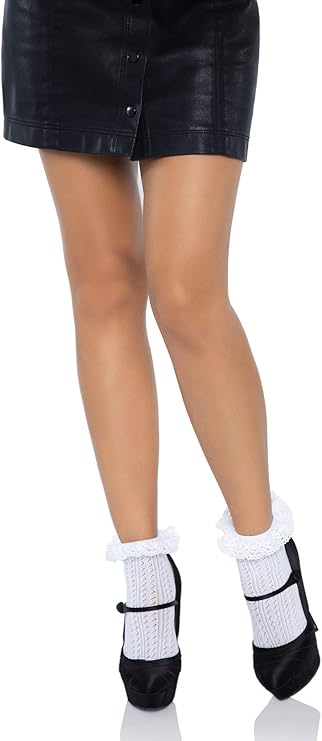 White Crochet Zig Zag Lace Top Anklet Socks One Size
