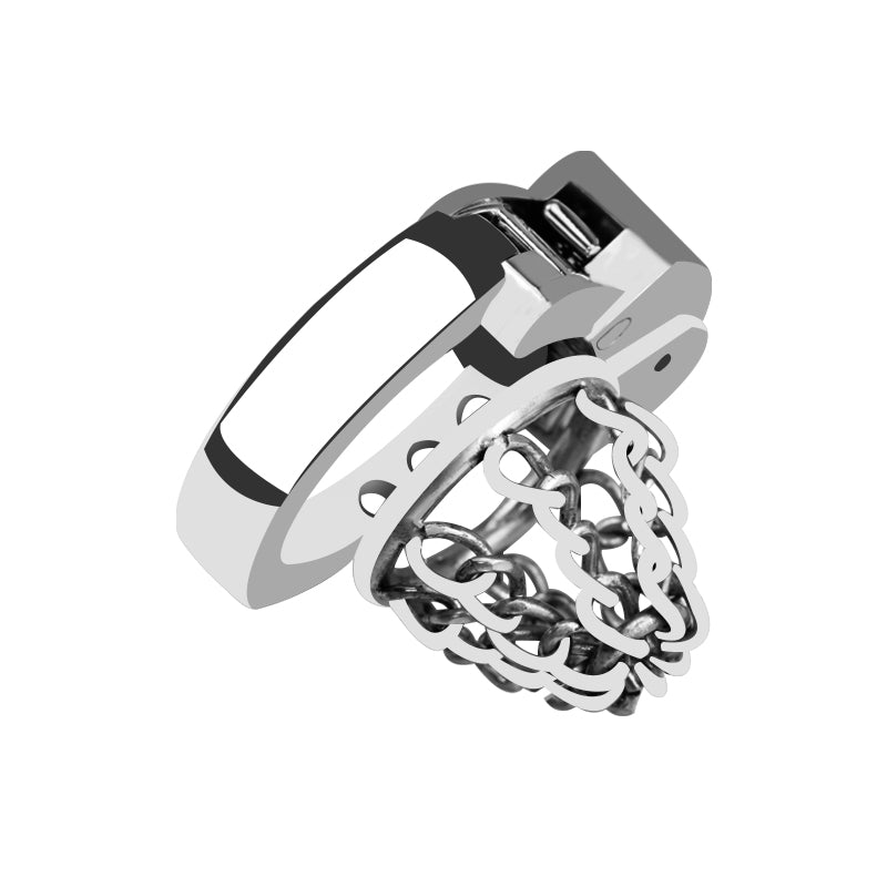 Chained Adjustable Ring Metal Cock Cage by Metal Pleasure Play