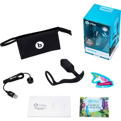 b-Vibe Snug & Tug Weighted Silicone Plug & Penis Ring - Medium
