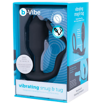 b-Vibe Snug & Tug Weighted Silicone Plug & Penis Ring - Medium