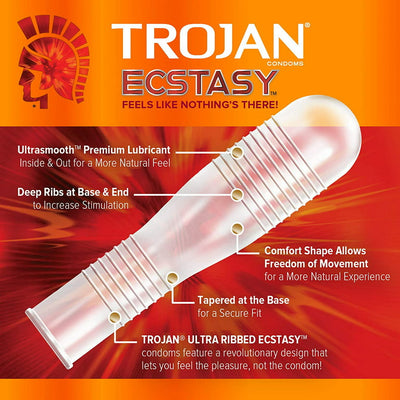 Trojan Ecstasy Lubricated Latex Condoms - 10 pk