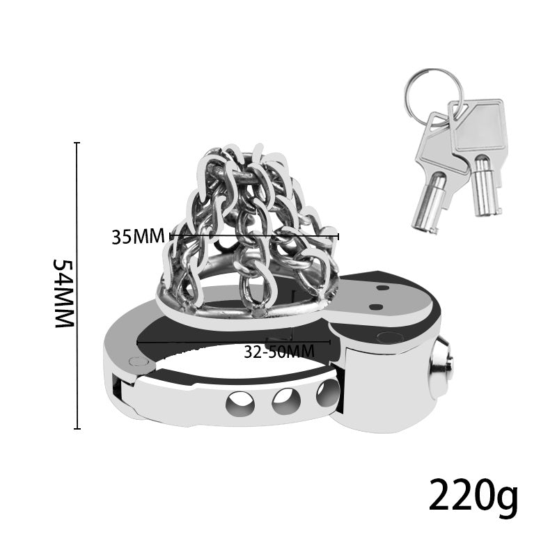 Chained Adjustable Ring Metal Cock Cage by Metal Pleasure Play