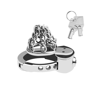 Chained Adjustable Ring Metal Cock Cage by Metal Pleasure Play