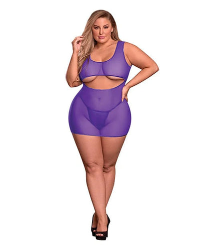 Sheer Purple Cutout Dress and Crotchless G-String Set Queen O/S