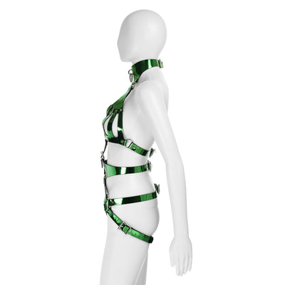 Metallic Green Vegan Leather 2 Piece Body Harness by Fetish Pleasure Play - One Size