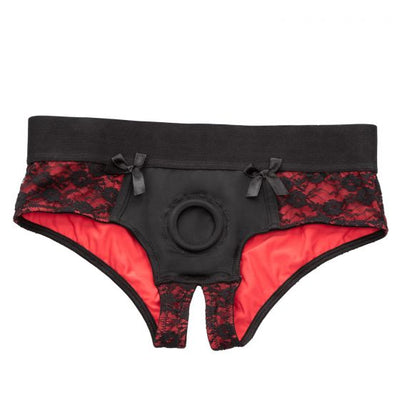 Scandal Crotchless Pegging Panty Set Red/Black - L/XL