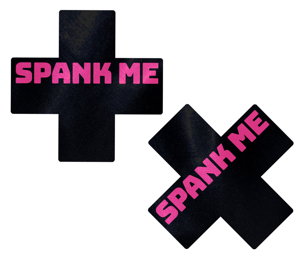 Spank Me Cross Pasties - Black/Pink