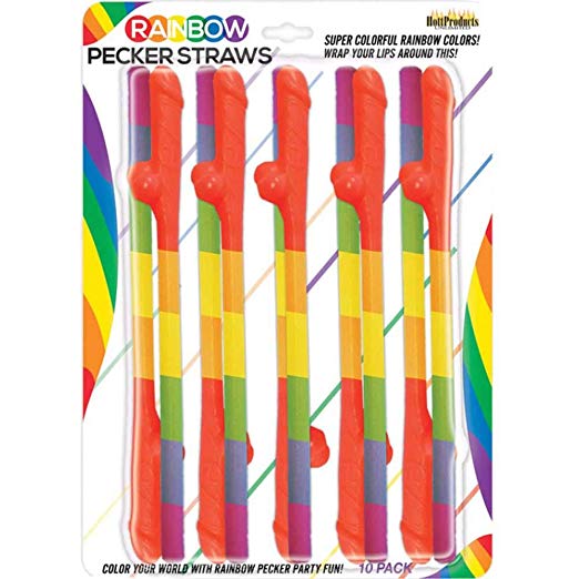 Rainbow Pecker Straws - 10pk