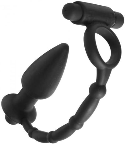 Master Series Viaticus Dual Cock Ring & Anal Plug Vibrator - Black